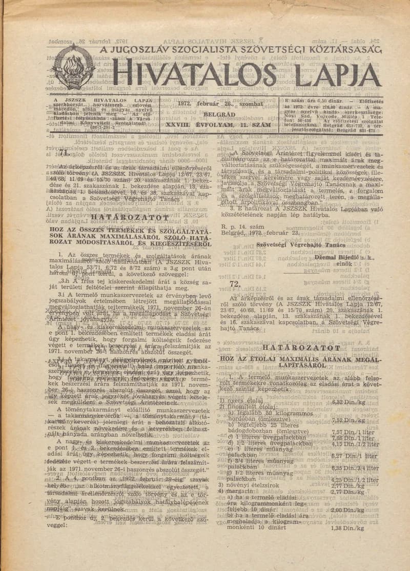 A Jugoszláv Szocialista Szövetségi Köztársaság Hivatalos Lapja, 28. évf. 1972. február 26. 11. sz. 253–256. oldal