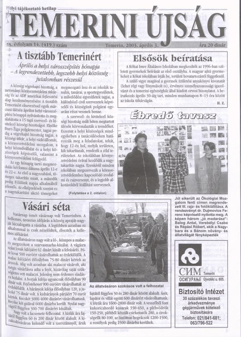 Temerini Újság, 9. évf. 2003. április 3. 14. sz.