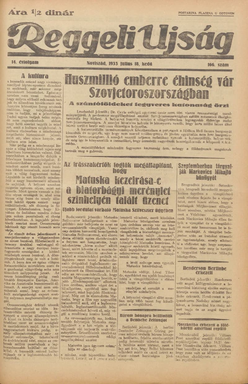 Reggeli Újság, 14. évf. 1933. július 18. 166. sz.
