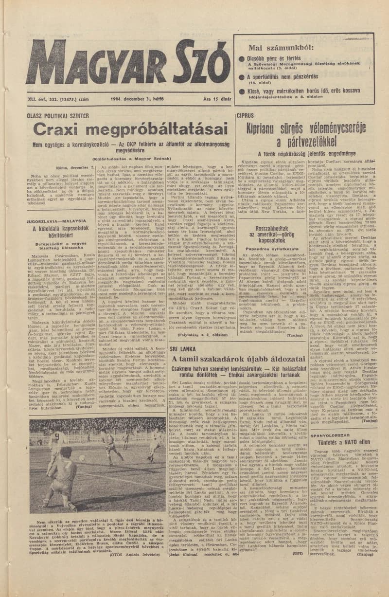 Magyar Szó, 41. évf. 1984. december 3. 332. sz. 1–8. oldal