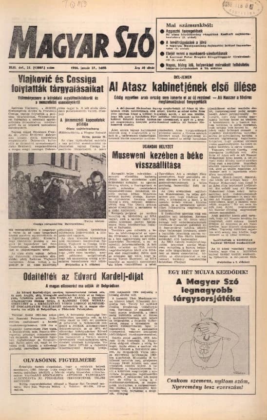 Magyar Szó, 43. évf. 1986. január 27. 25. sz. 1–20. oldal