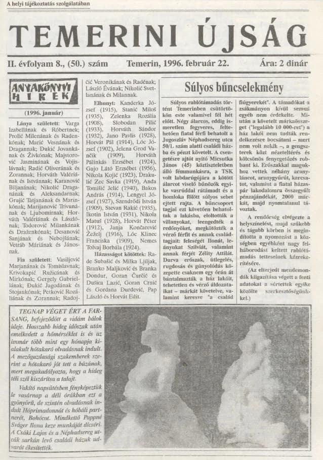 Temerini Újság, 2. évf. 1996. február 22. 8. sz.