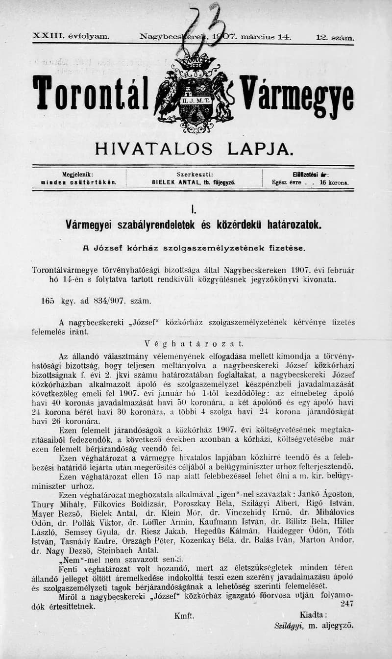 Torontál Vármegye Hivatalos Lapja, 23. évf. 1907. március 14. 12. sz.