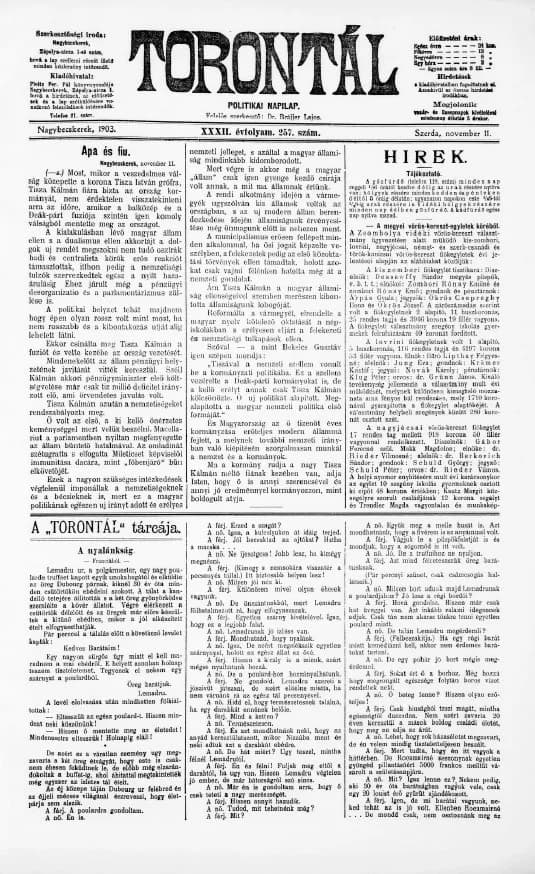 Torontál, 32. évf. 1903. november 11. 257. sz.