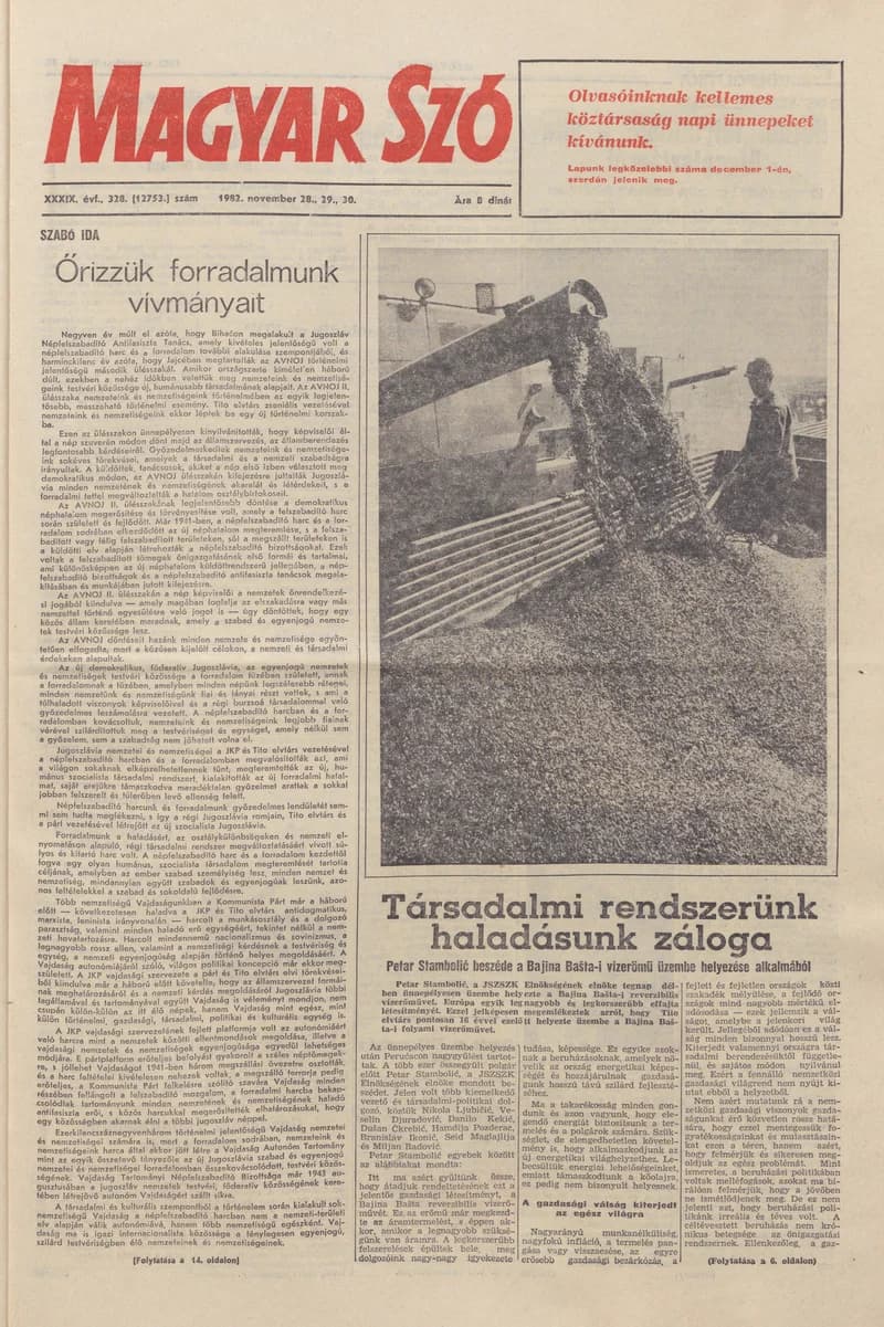 Magyar Szó, 39. évf. 1982. november 28. – 30. 328. sz. 1–36. oldal