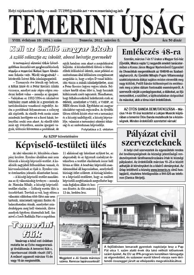 Temerini Újság, 18. évf. 2012. március 8. 10. sz.