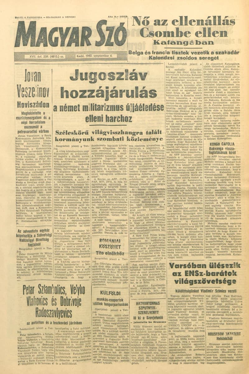 Magyar Szó, 17. évf. 1960. szeptember 6. 209. sz. 1–22. oldal