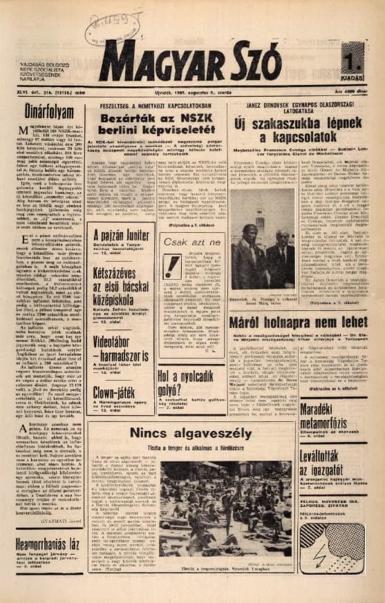 Magyar Szó, 46. évf. 1989. augusztus 9. 216. sz. 1–16. oldal