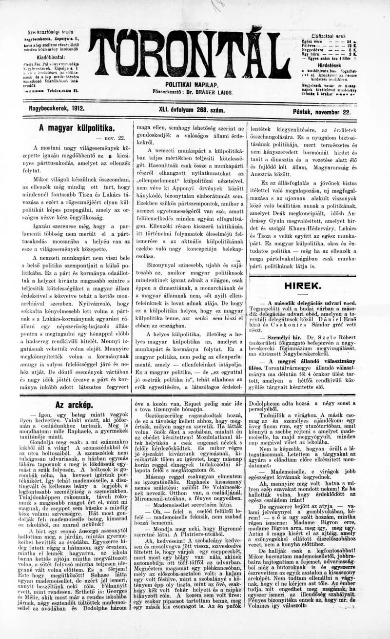 Torontál, 41. évf. 1912. november 22. 268. sz.