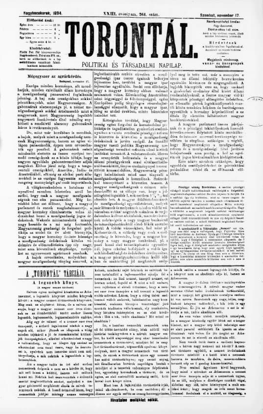 Torontál, 23. évf. 1894. november 17. 264. sz.