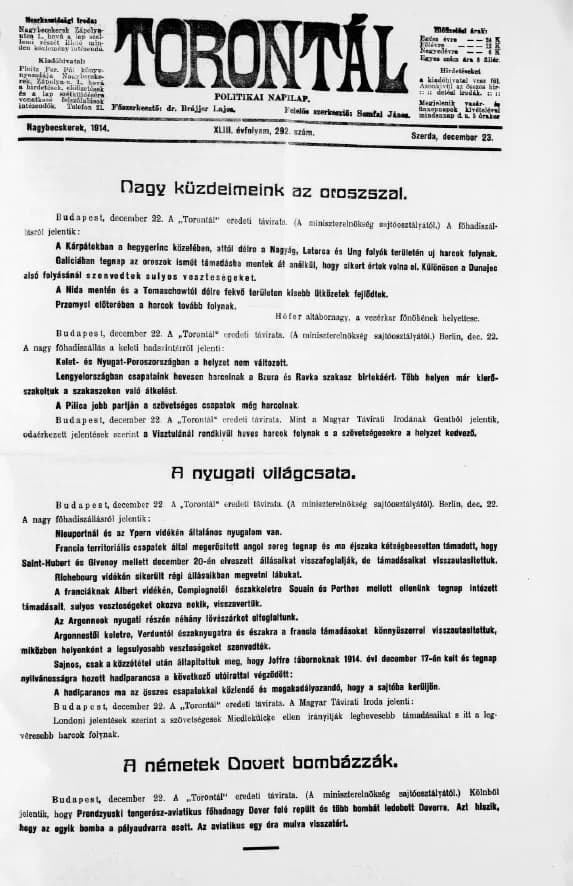 Torontál, 43. évf. 1914. december 23. 292. sz.