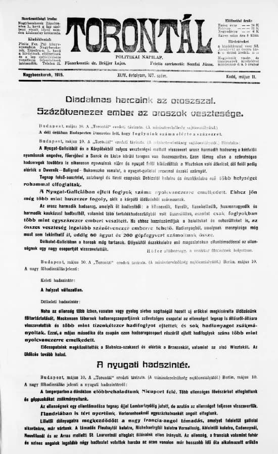Torontál, 44. évf. 1915. május 11. 107. sz.