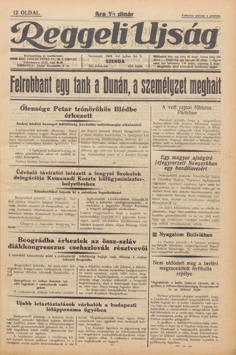 Reggeli Újság, 11. évf. 1930. július 2. 151. sz.