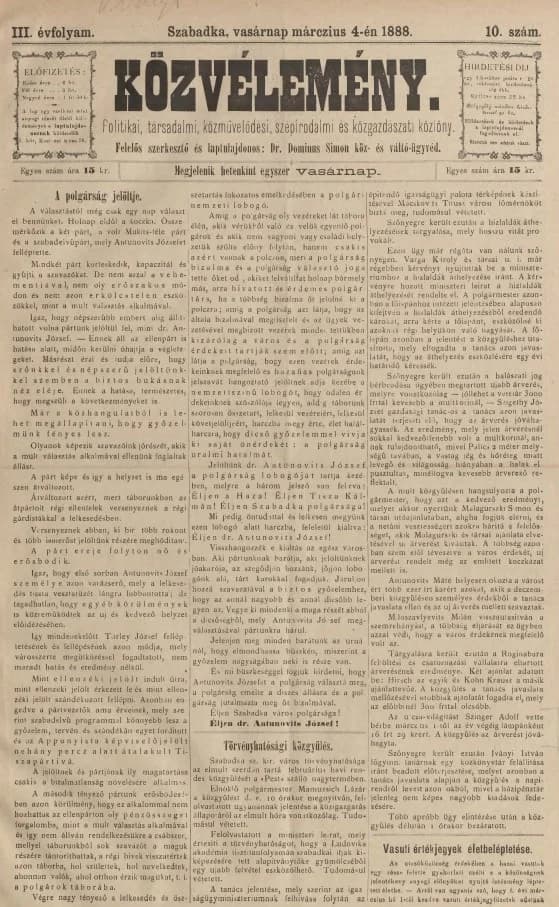 Közvélemény, 3. évf. 1888. március 4. 10. sz.