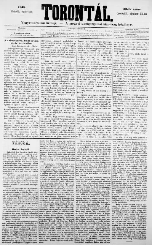 Torontál, 7. évf. 1878. október 24. 43. sz.