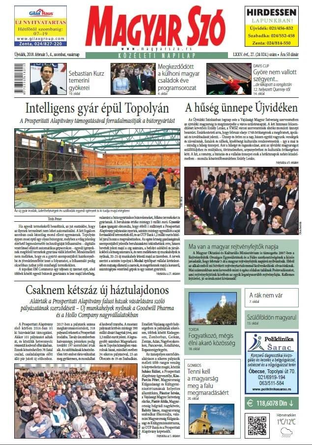 Magyar Szó, 75. évf. 2018. február 3. – 4. 27. sz. 1–44. oldal