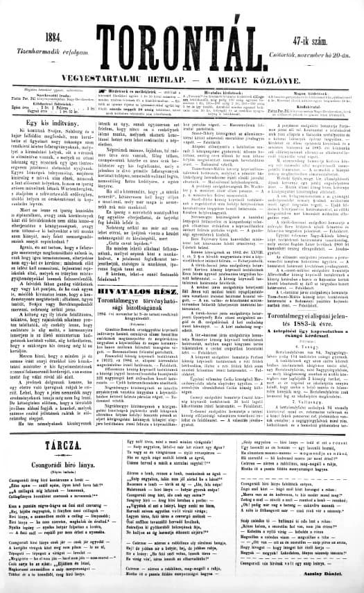 Torontál, 13. évf. 1884. november 20. 47. sz.