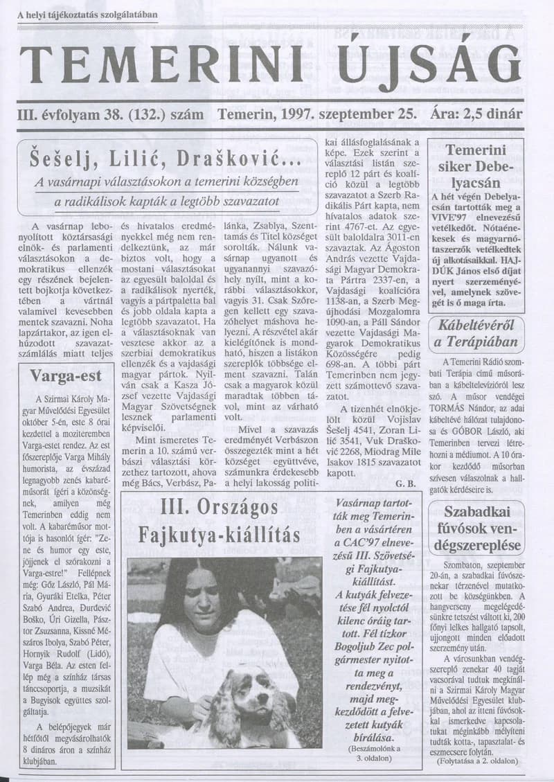 Temerini Újság, 3. évf. 1997. szeptember 25. 38. sz.
