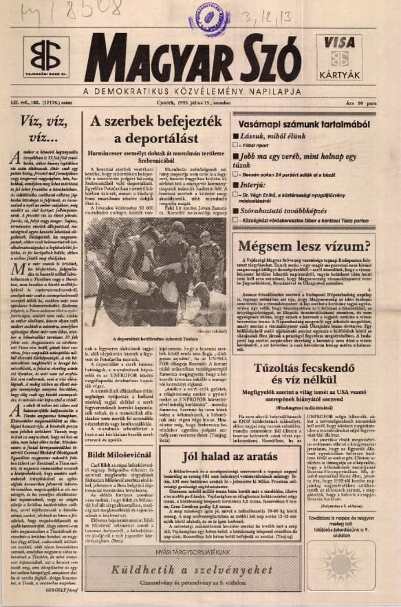 Magyar Szó, 52. évf. 1995. július 15. 162. sz. 1–16. oldal