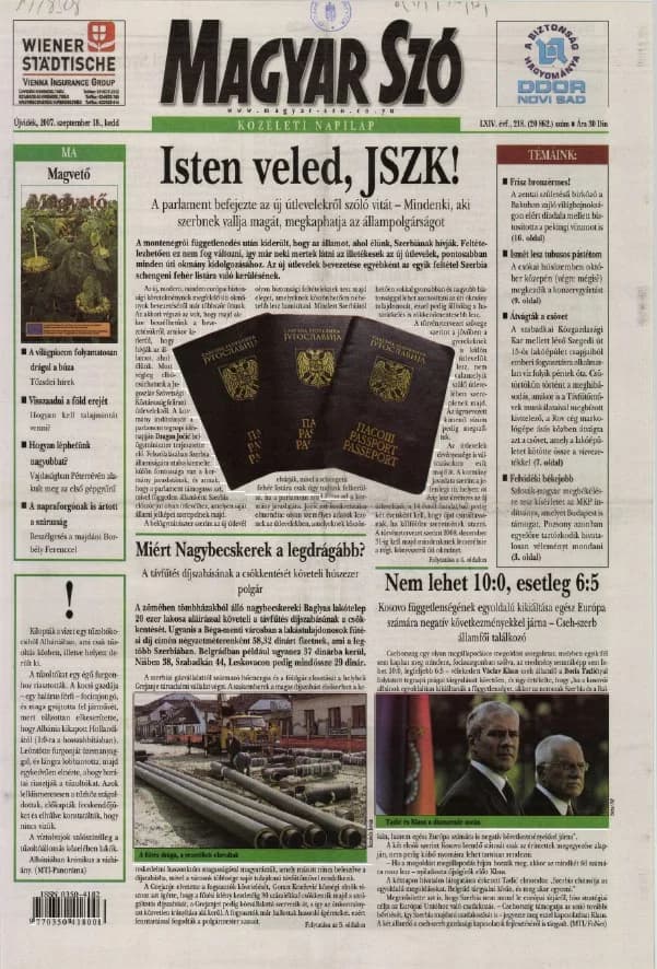 Magyar Szó, 64. évf. 2007. szeptember 18. 218. sz. 1–20. oldal