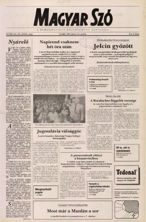 Magyar Szó, 48. évf. 1991. június 14. 161. sz. 1–20. oldal