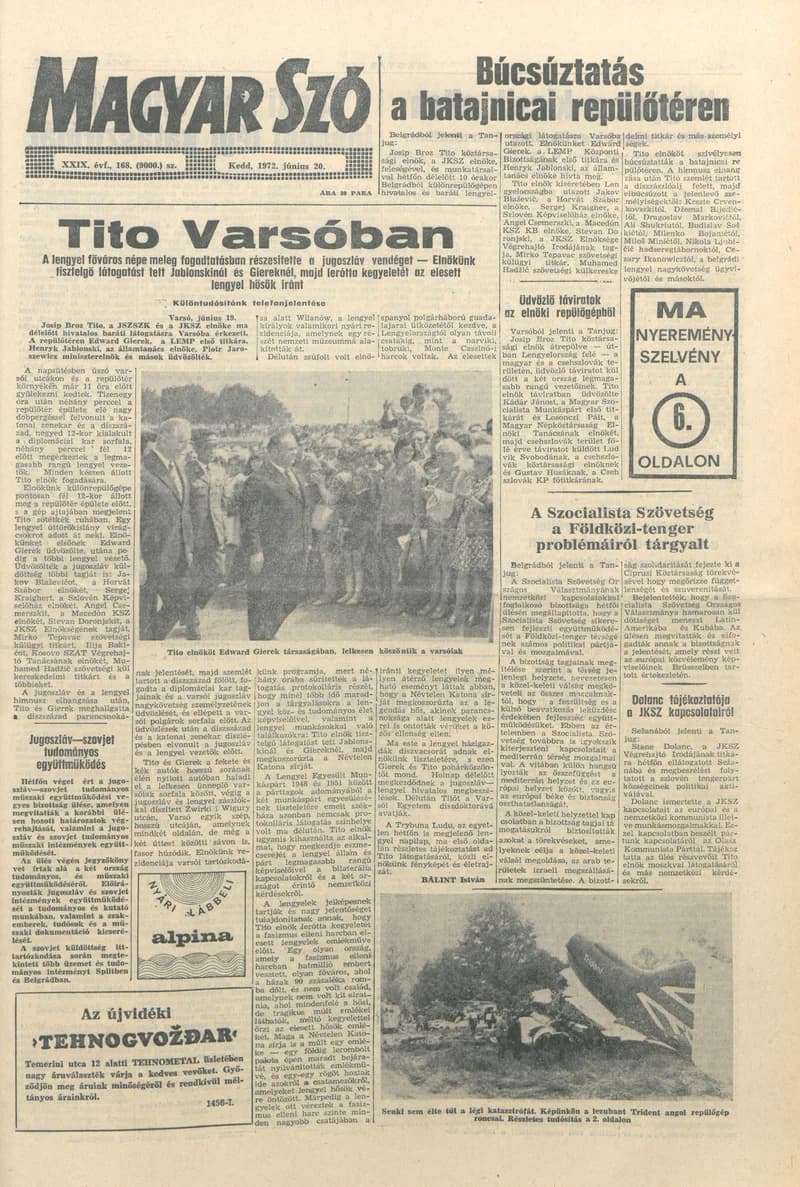 Magyar Szó, 29. évf. 1972. június 20. 168. sz. 1–20. oldal