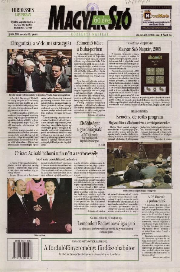 Magyar Szó, 61. évf. 2004. november 19. 273. sz. 1–20. oldal