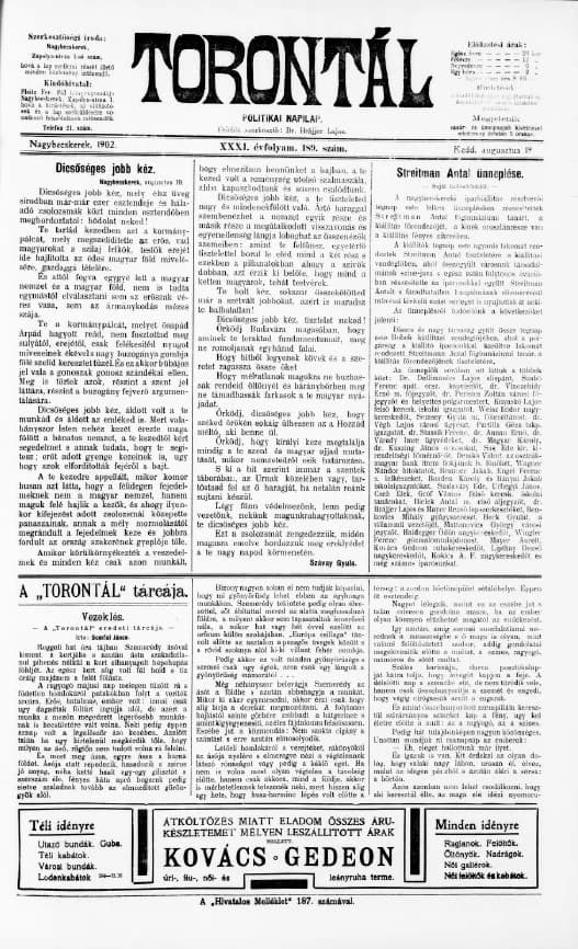 Torontál, 31. évf. 1902. augusztus 19. 189. sz.