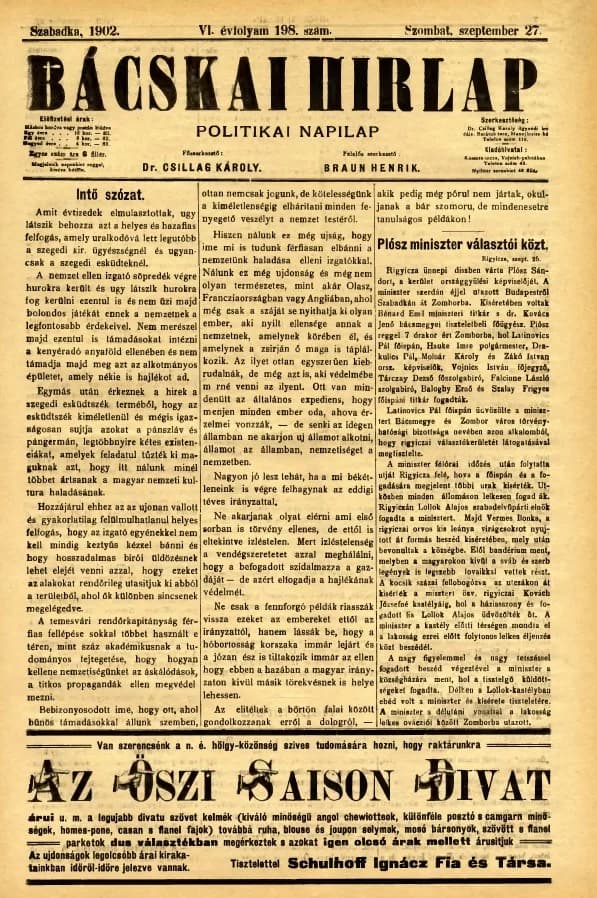 Bácskai Hirlap, 6. évf. 1902. szeptember 27. 198. sz.