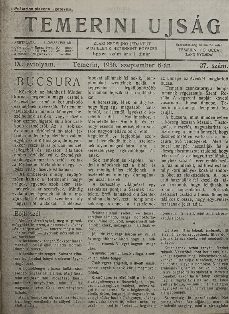 Temerini Újság 1928-1944, 9. évf. 1936. szeptember 6. 37. sz.