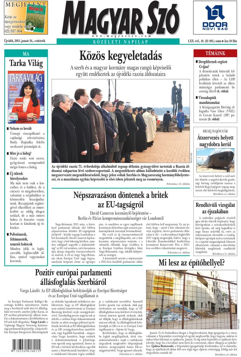 Magyar Szó, 70. évf. 2013. január 24. 18. sz. 1–20. oldal