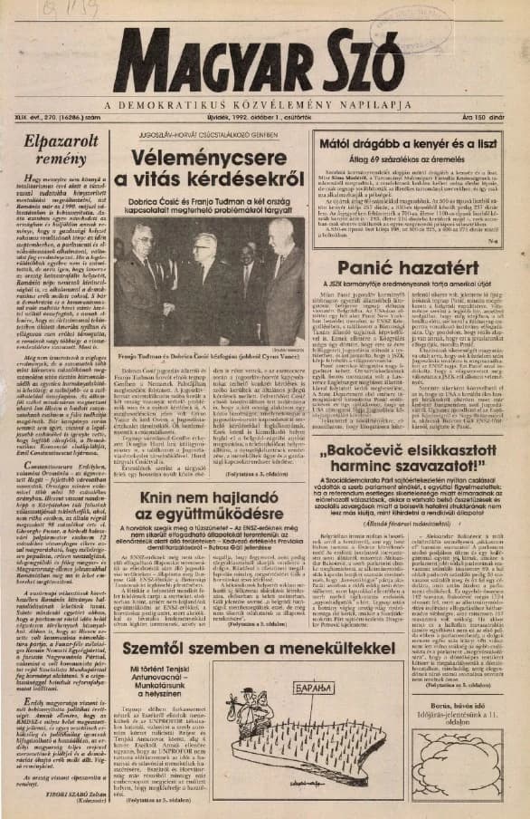 Magyar Szó, 49. évf. 1992. október 1. 270. sz. 1–16. oldal