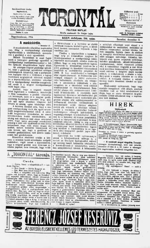 Torontál, 35. évf. 1906. december 15. 286. sz.