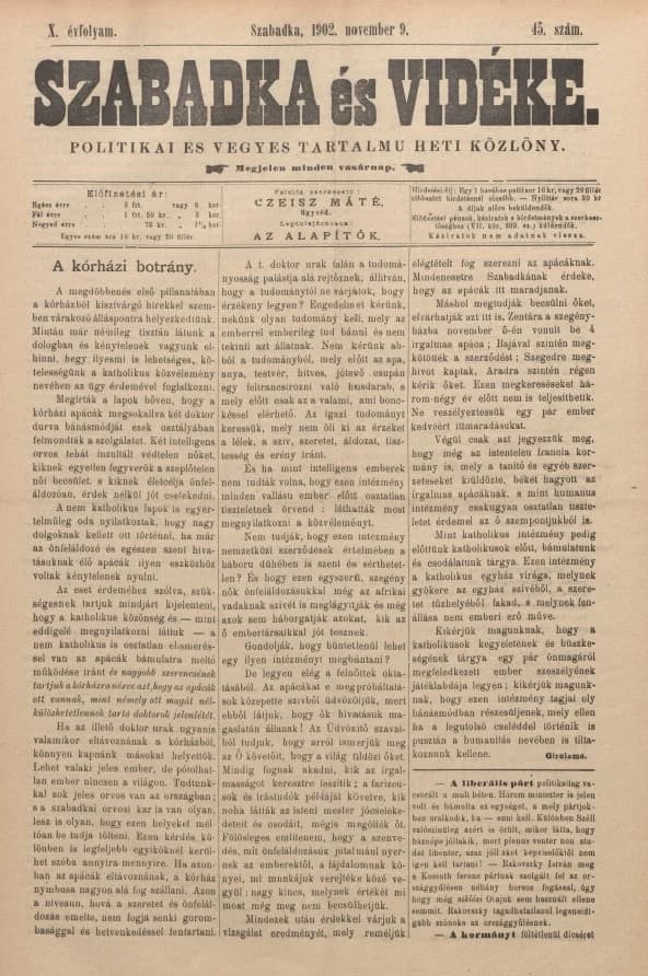 Szabadka és vidéke II, 10. évf. 1902. november 9. 45. sz.