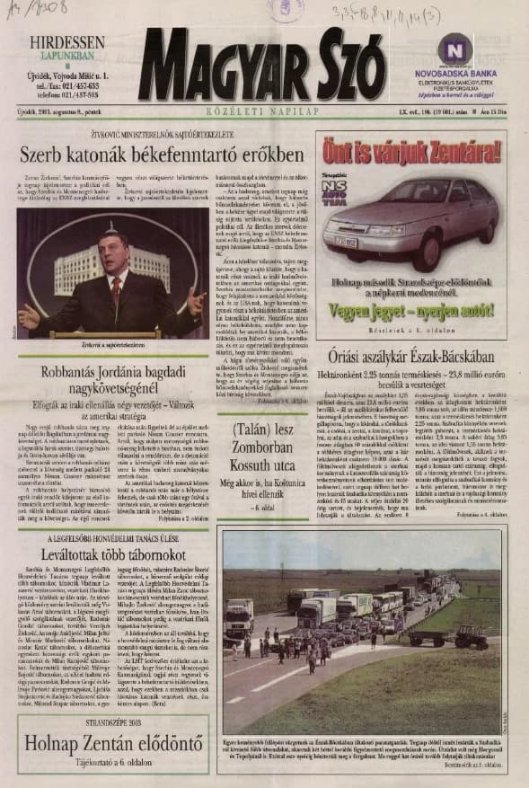 Magyar Szó, 60. évf. 2003. augusztus 8. 186. sz. 1–16. oldal