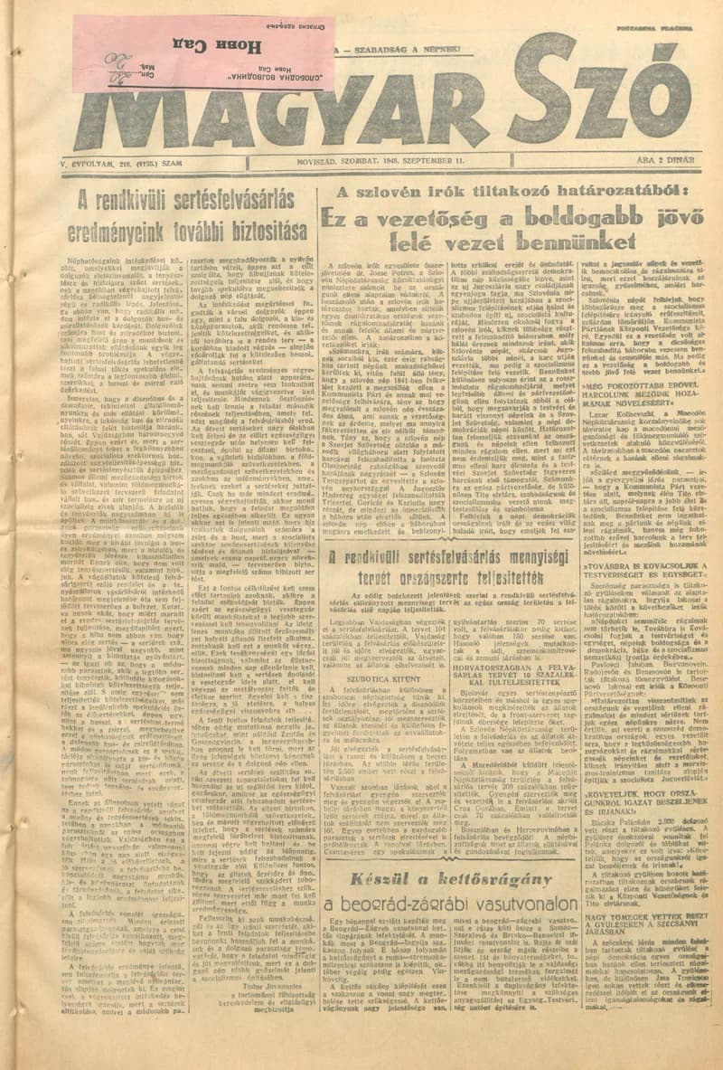 Magyar Szó, 5. évf. 1948. szeptember 11. 218. sz. 1–4. oldal