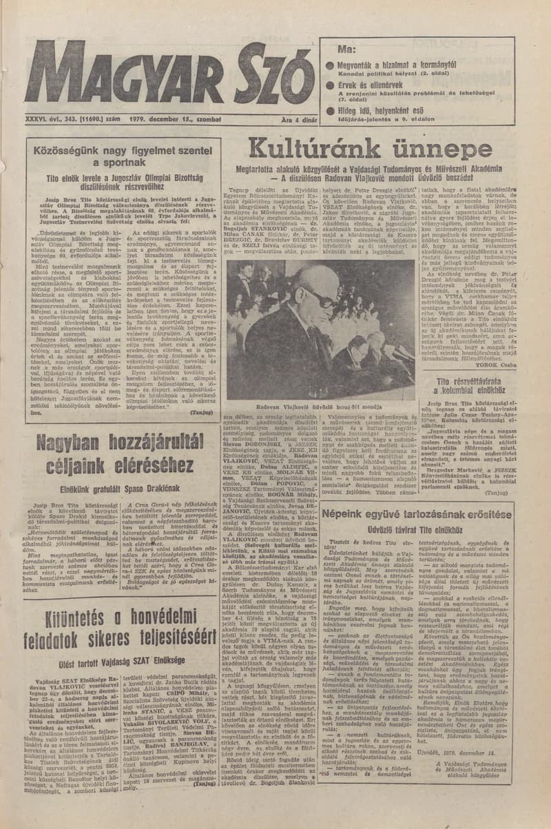 Magyar Szó, 36. évf. 1979. december 15. 343. sz. 1–20. oldal