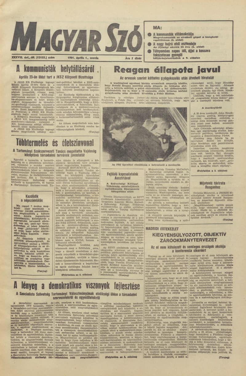 Magyar Szó, 38. évf. 1981. április 1. 89. sz.