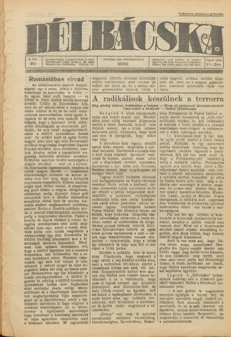 Délbácska, 5. évf. 1924. október 28. 251. sz.