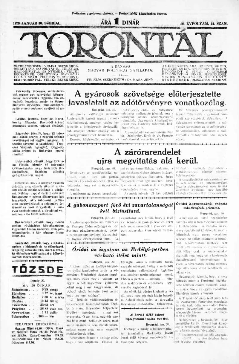 Torontál, 58. évf. 1929. január 30. 24. sz.