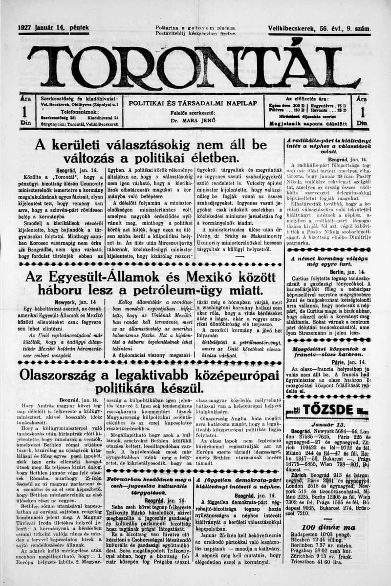Torontál, 56. évf. 1927. január 14. 9. sz.