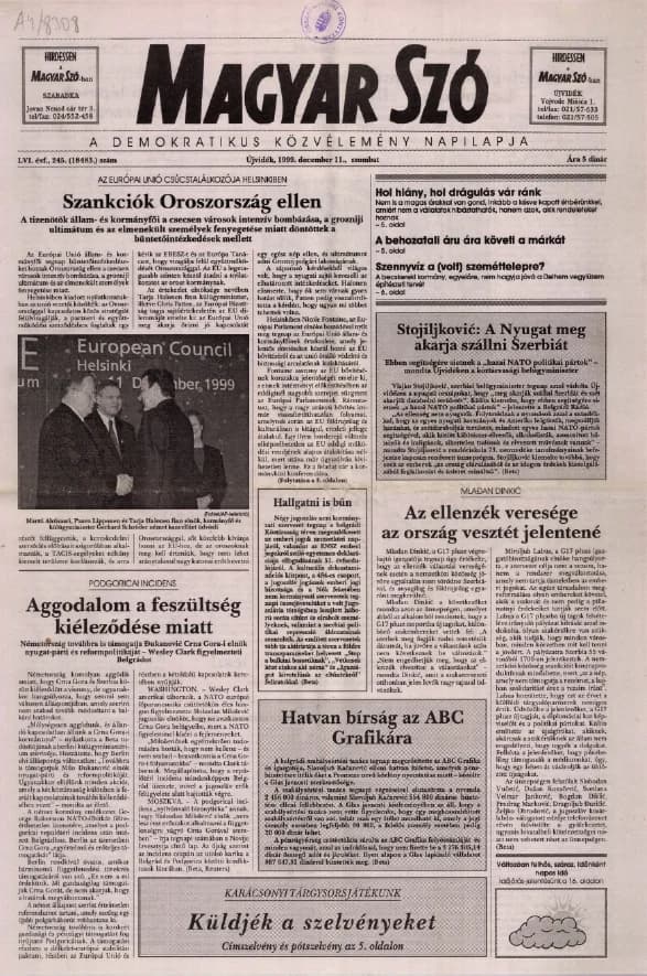Magyar Szó, 56. évf. 1999. december 11. 245. sz. 1–16. oldal
