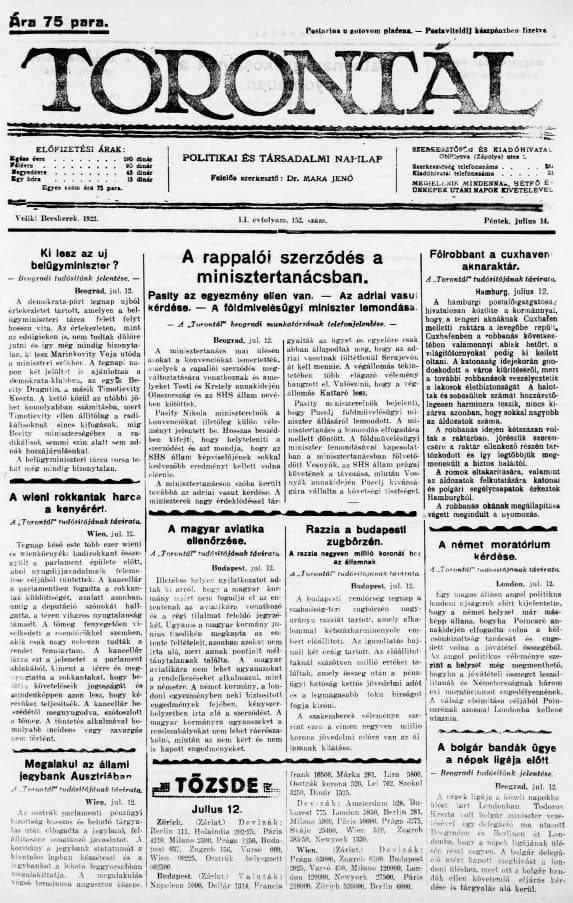 Torontál, 51. évf. 1922. július 14. 152. sz.