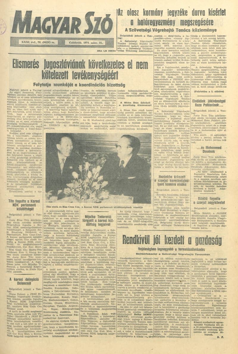 Magyar Szó, 31. évf. 1974. március 21. 78. sz. 1–20. oldal