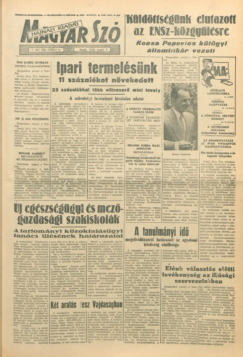 Magyar Szó, 15. évf. 1958. szeptember 9. 226. sz. 1–12. oldal