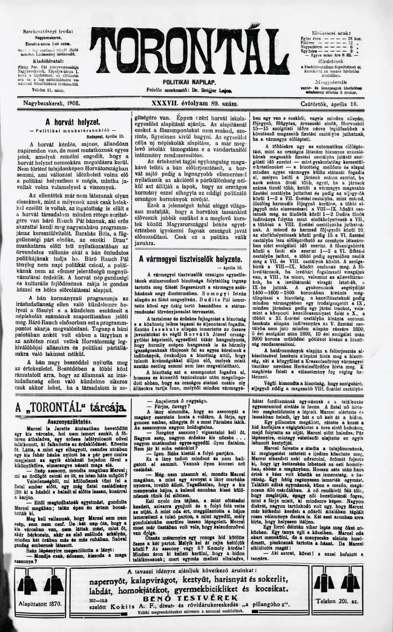 Torontál, 37. évf. 1908. április 16. 89. sz.