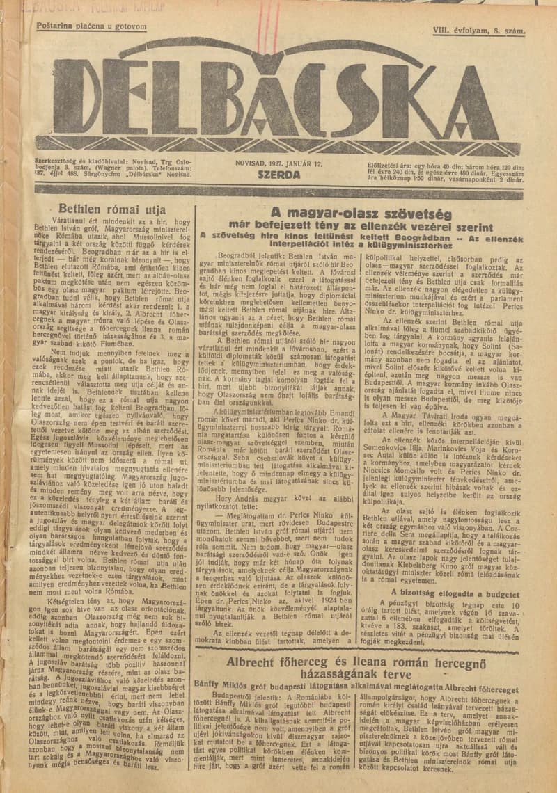 Délbácska, 8. évf. 1927. január 12. 8. sz.