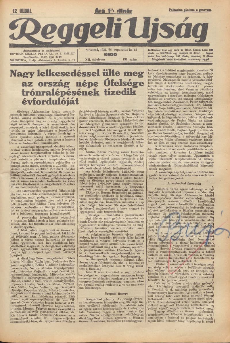 Reggeli Újság, 12. évf. 1931. augusztus 18. 191. sz.