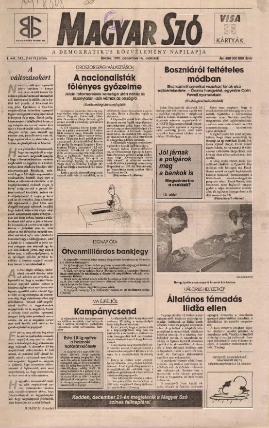 Magyar Szó, 50. évf. 1993. december 16. 343. sz. 1–16. oldal