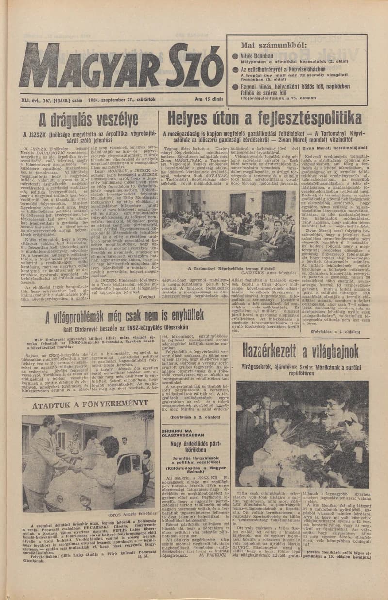 Magyar Szó, 41. évf. 1984. szeptember 27. 267. sz. 1–20. oldal
